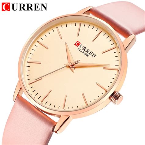 High Quality Fashion Leather Strap Rose Gold Women Watch Casual Love