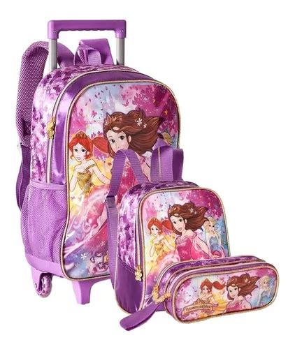 Mochila De Rodinha Princesas M Gicas Lancheira E Estojo