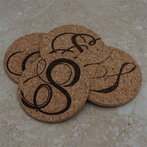 Monogram Initial Coasters Cork Coaster Set Laser Engraved Etsy Cork