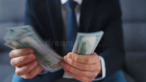 Formally Dressed Man Counting Us Dollar Bills Close Up Stock Footage