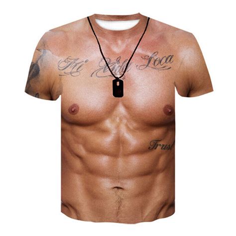 Herren Kurzarm T Shirt Mit Starkem Muskel Tattoo Druck D Digitaldruck