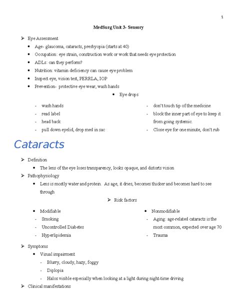 Med Surg Unit 3 Sensory MedSurg Unit 3 Sensory Eye Assessment Age