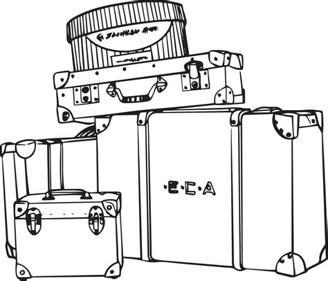 Maletas Antiguas Dibujo Vectorial En Blanco Y Negro Para Colorear Y