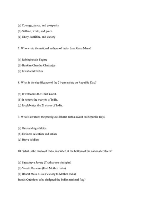 Republic Day Quiz Showing Questions And Answer Pdf