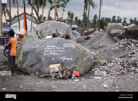 Lahar damage village from Mt. Merapi volcano eruption Yogyakarta ...