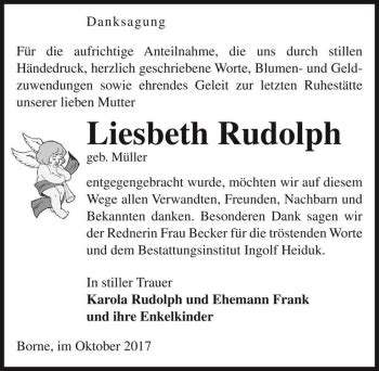 Traueranzeigen von Liesbeth Rudolph geb Müller abschied nehmen de