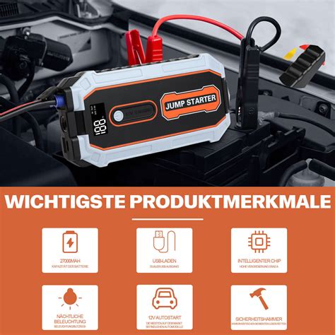 27000mAh Auto KFZ Starthilfe Jump Starter 12V Ladegerät Booster Power