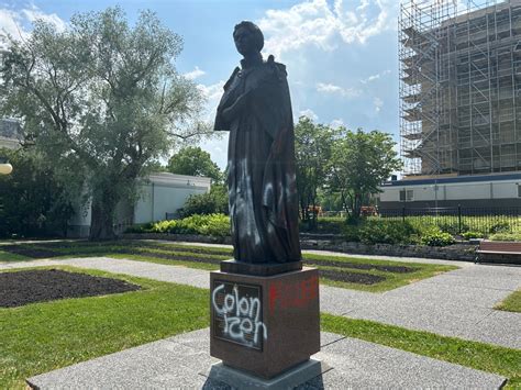 Queen statue defaced after repair, raising questions of how to engage with colonial history ...