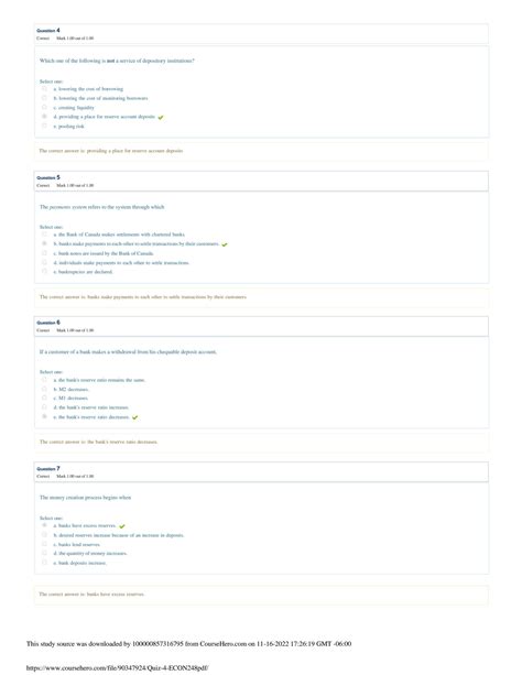 SOLUTION Econ 248 Quiz 4 For The Final Exam Review Solution Fall