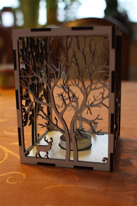 Free Svg File Candle Holder Laser Cut Tree And Animals Wood Present Tea