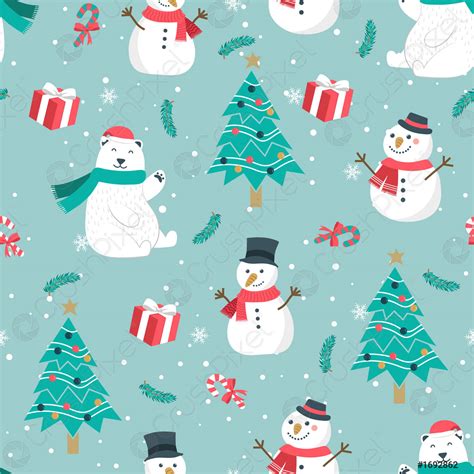 Christmas Seamless Pattern With Snowman Background Winter Pattern With