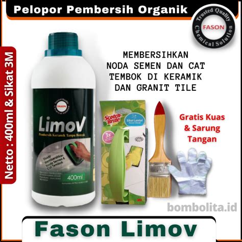 Jual Pembersih Keramik Noda Semen Fason Limov 400ml Bundel Sikat 3M