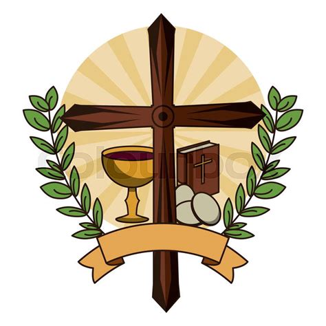 Christian Cross Symbol With Catholic Symbols Vector Illustration