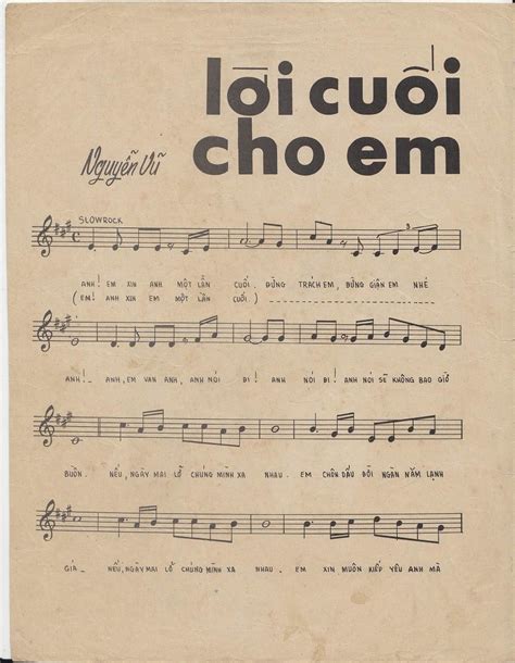 Sheet Lời cuối cho em Nguyễn Vũ song lyric sheet chords vip