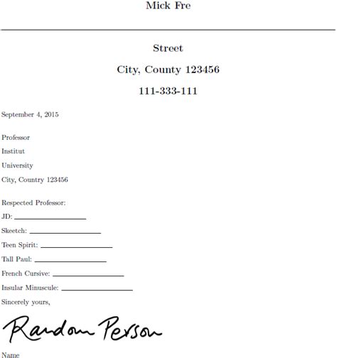 templates - Adjusting the signature between "Sincerely and Name" - TeX