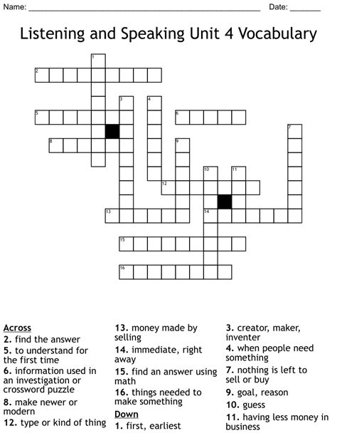 Listening And Speaking Unit 4 Vocabulary Crossword Wordmint