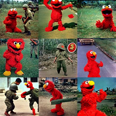 Elmo From Sesame Street Fighting In Vietnam War S Stable Diffusion