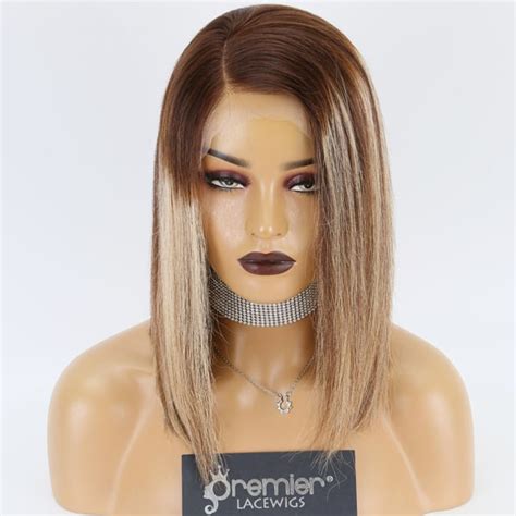 Bob Cut Ombre Straight Hair Blonde Highlights X Lace Frontal Wig Premierlacewigs