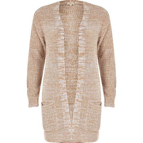 Lyst River Island Beige Longline Oversized Knit Cardigan In Natural