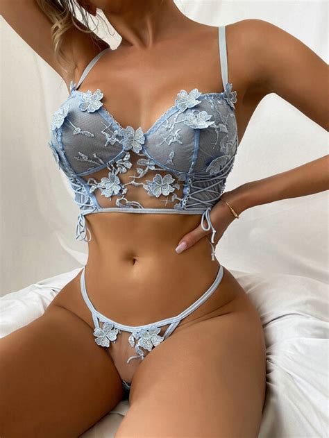 Floral Embroidery Appliques Lingerie Set SHEIN UK