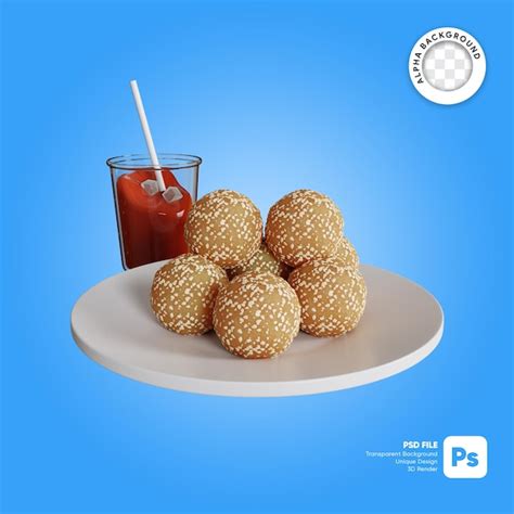 Ilustración 3d de ondeonde de comida tradicional indonesia en un plato