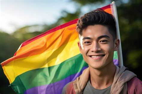Thai Gay Man Holding Rainbow Free Photo Rawpixel