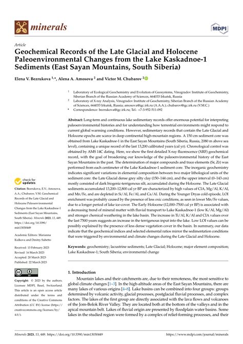 Pdf Geochemical Records Of The Late Glacial And Holocene