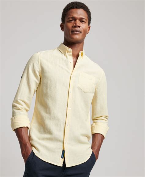 Men S Organic Cotton Studios Linen Button Down Shirt In Pale Yellow