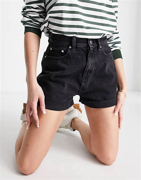 Asos Design Denim High Rise Slouchy Mom Shorts In Washed Black Asos