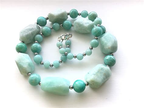 Turquoise Amazonite Chunky Gem Bead Necklace Etsy UK Pretty