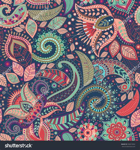 Vector Seamless Flowers Pattern Paisley Ornament Stock Vector 590019992