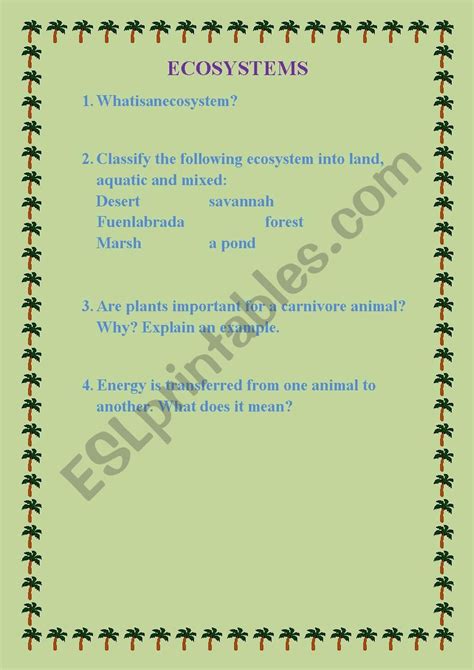 Ecosystems Review Activities Esl Worksheet By Amabelcr