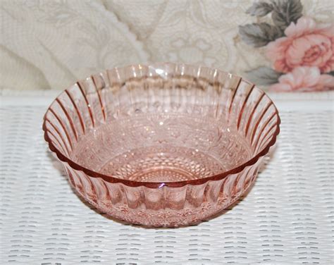 Vintage Pink Glass Bowl Pink Serving Bowl Medium Size Bowl Embossed