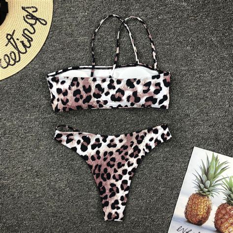 Zweiteiliger Bikini Badeanzug Im Leopardenmuster Mit One Shoulder Bh