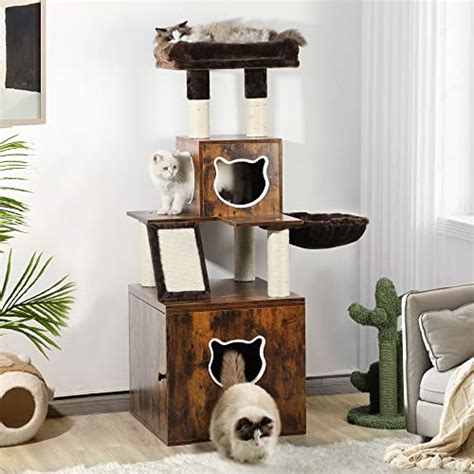 YITAHOME MODERN CAT TREE WITH LITTER BOX ENCLOSURE SEPARABLE ENDTABLE