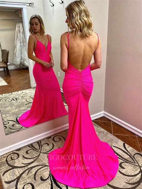 Backless Hot Pink Mermaid Prom Dress 20395 Vigocouture