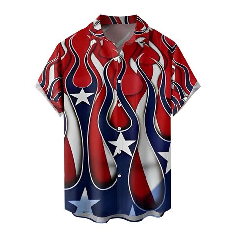 Mens American Flag Button Down Shirts Blouse Patriotic Tops