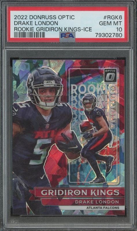 Drake London 2022 Optic Rgk 6 Rookie Gridiron Kings Ice 15 Psa 10