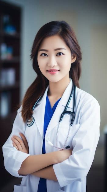 Premium Photo Young Pretty Smiling Asian Woman Doctor Portrait