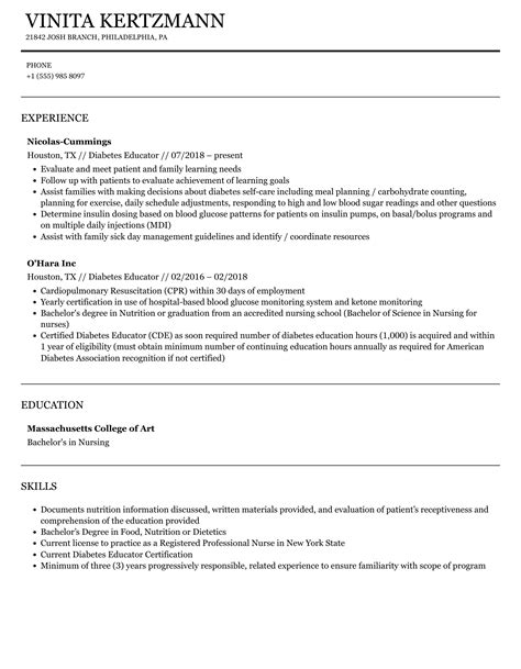 Diabetes Educator Resume Samples Velvet Jobs