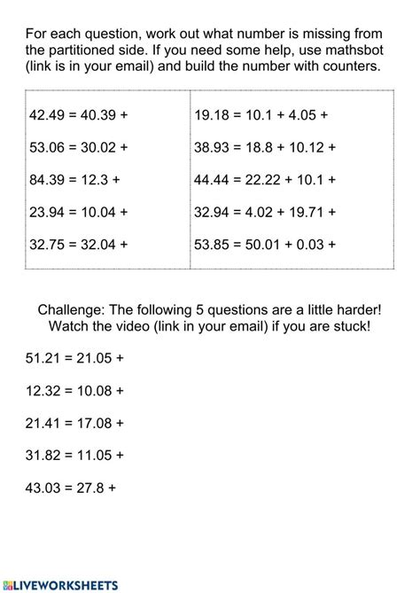 Partition Decimals Worksheet Live Worksheets