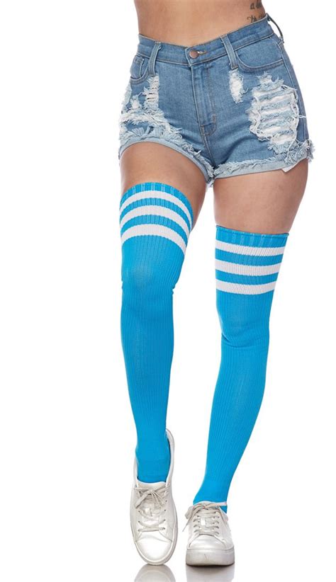 Over The Knee Ribbed Thigh High Athletic Socks Sky Blue Thigh High Socks Outfit Sock