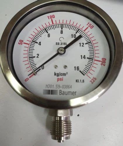 4 Inch 100 Mm Bamer Pressure Gauge MMWC 0 To 25 Bar 0 To 400 Psi At