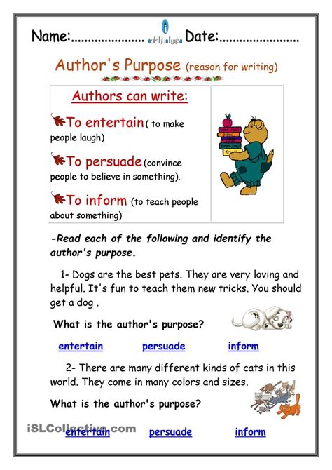 Authors Purpose Worksheet 3 Answers