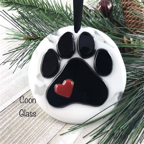 Pet Ornament Dog Paw Print Ornament Fused Glass Christmas Etsy Paw