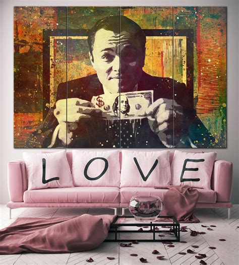 Large Artwork Wolf Of Wall Street Movie Canvas Poster Colorful Etsy