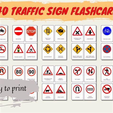 Road Sign Flashcards Printable Etsy