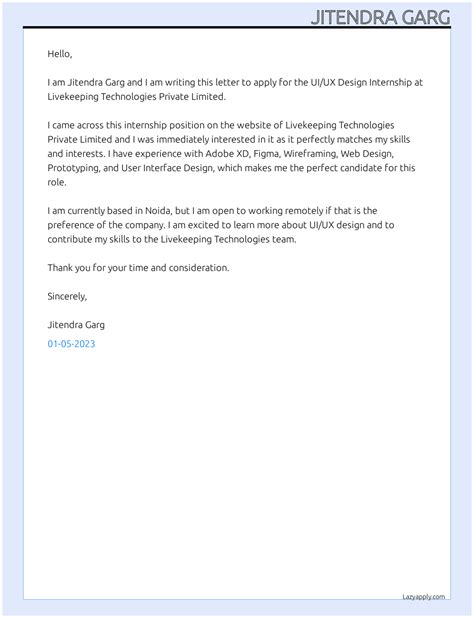Cover Letter For Ui Ux Design Internship LazyApply