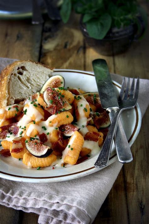 Sweet Potato Ricotta Gnocchi With Buttermilk Mornay Fresh Figs And Pancetta Pasta Recipes