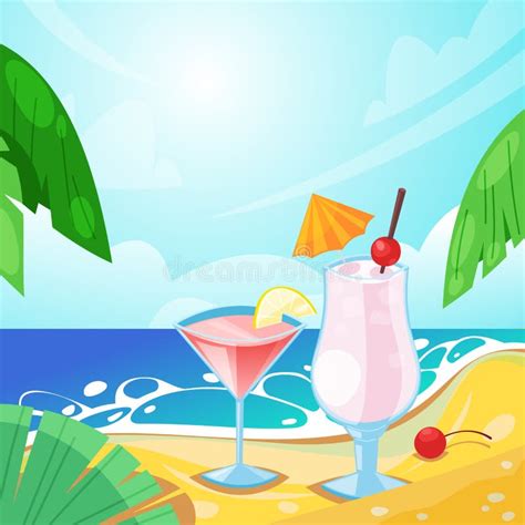 Beach Bar Set Of Alcohol Drinks And Cocktails Stock Vector